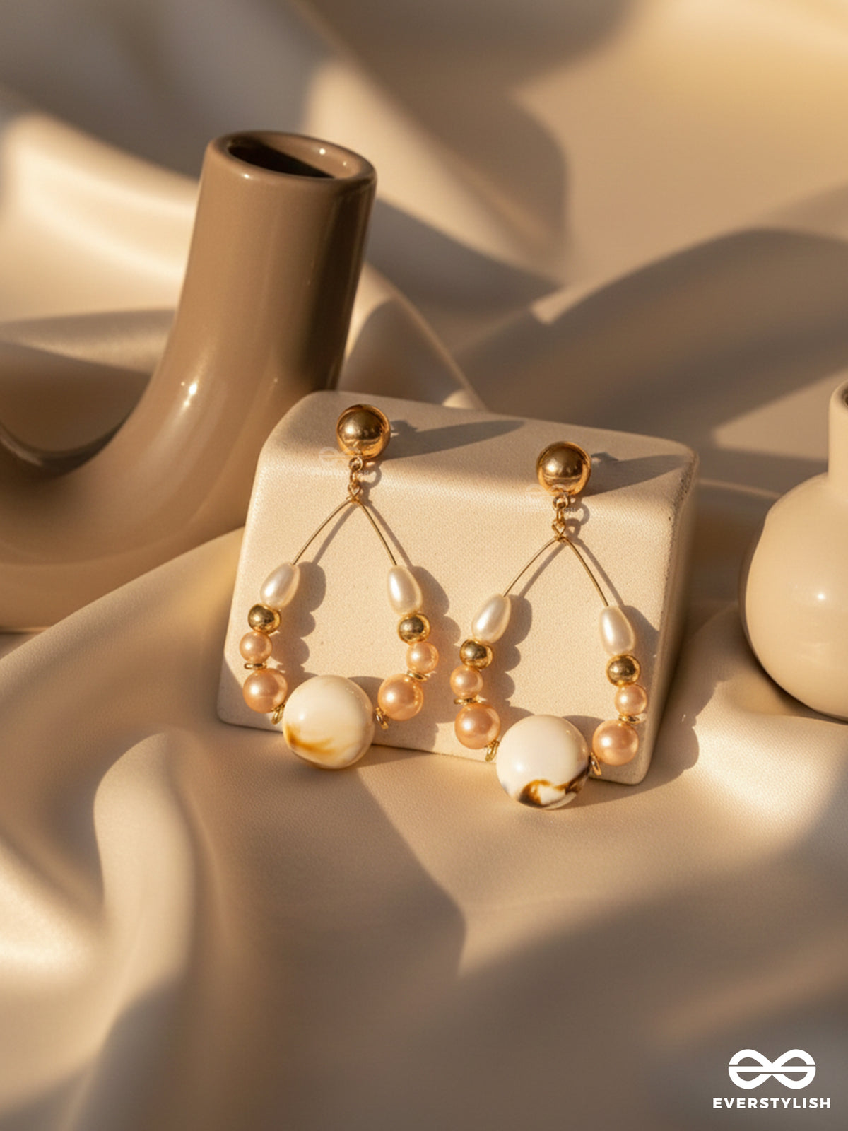 The 'Sea'nic Beauty - Golden Embellished Sandstone Earrings