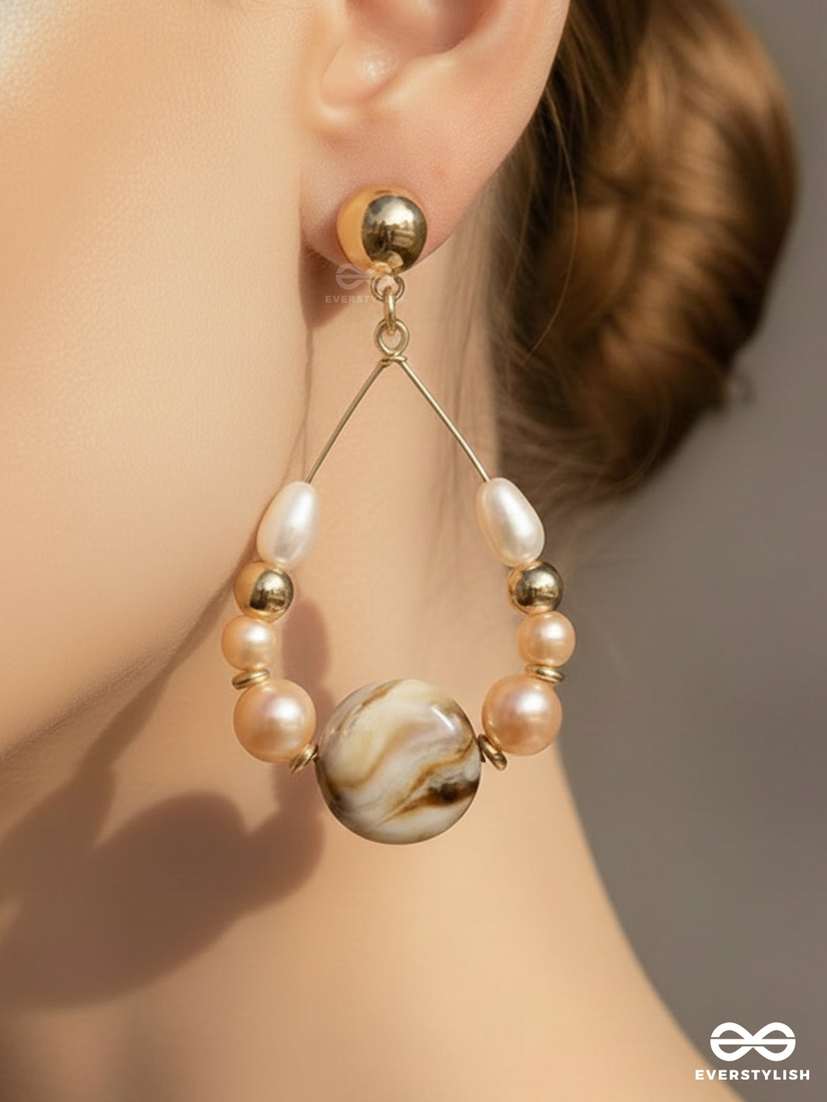 The 'Sea'nic Beauty - Golden Embellished Sandstone Earrings
