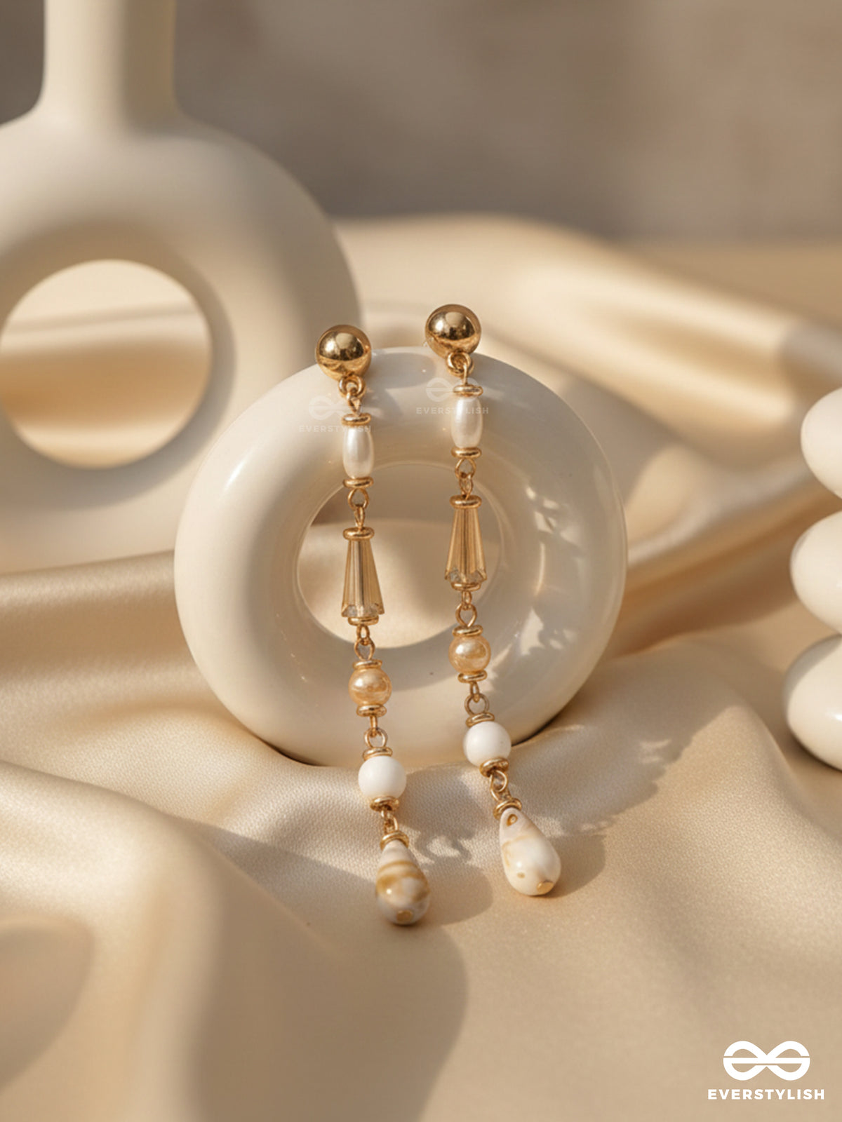 The Dewfall- Golden Embellished Sandstone Earrings