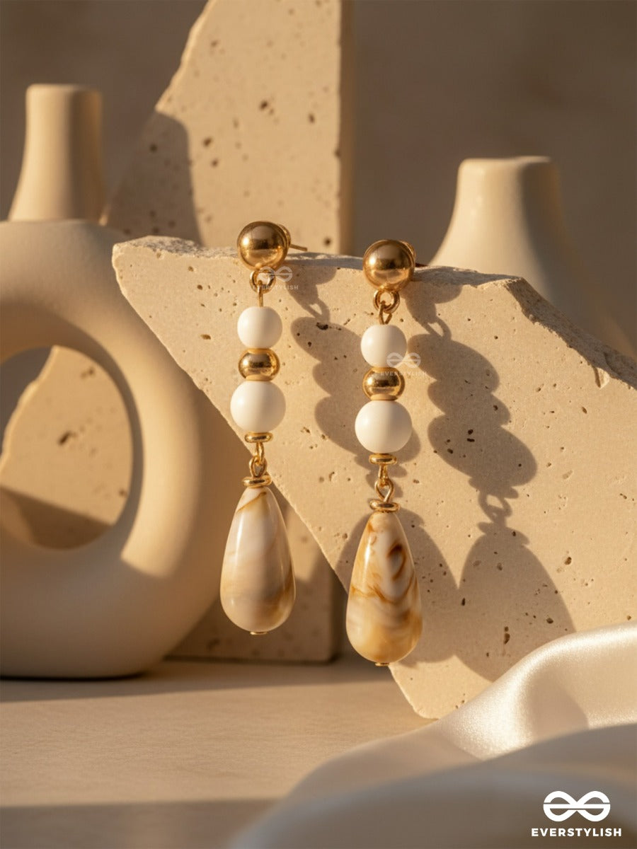 Sand N Pearls- Golden Embellished Sandstone Earrings