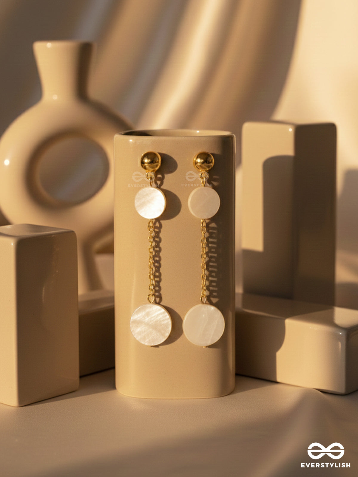The Shell Shower- Golden Embellished Sandstone Earrings