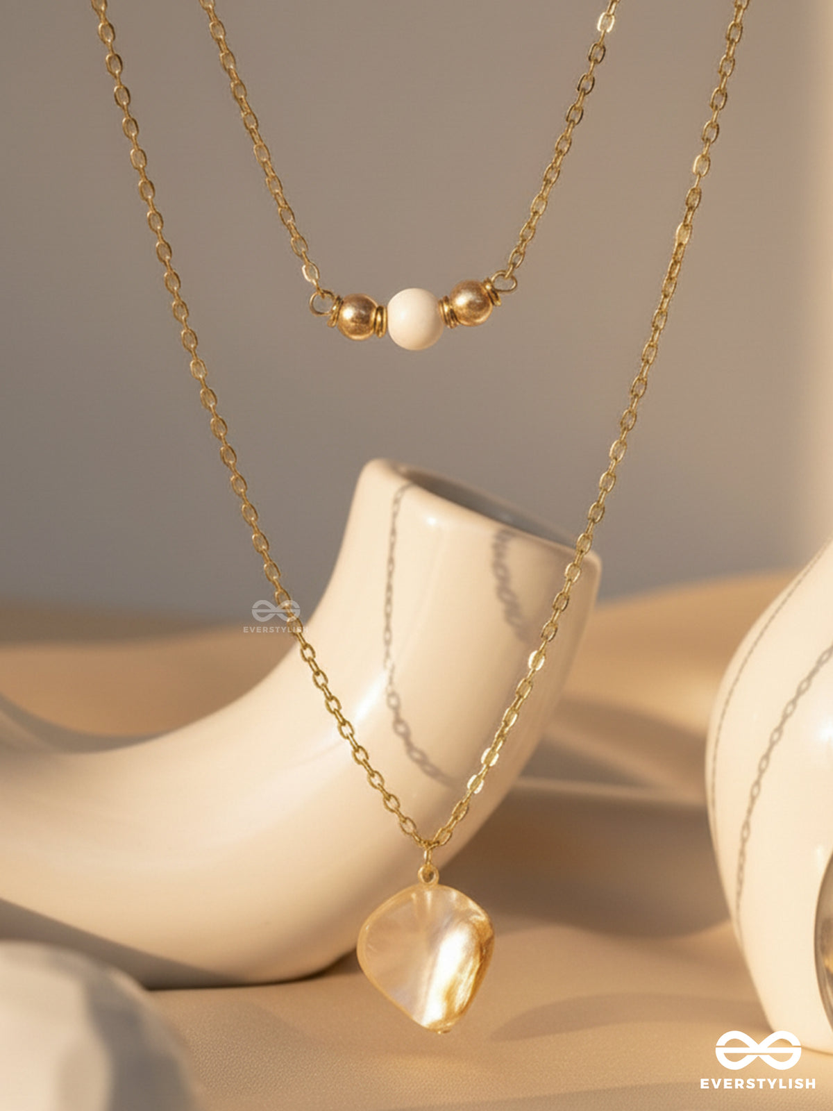 The Shellfish Wish- Golden Layered Sandstone Necklace With Anti-Tarnish Coating