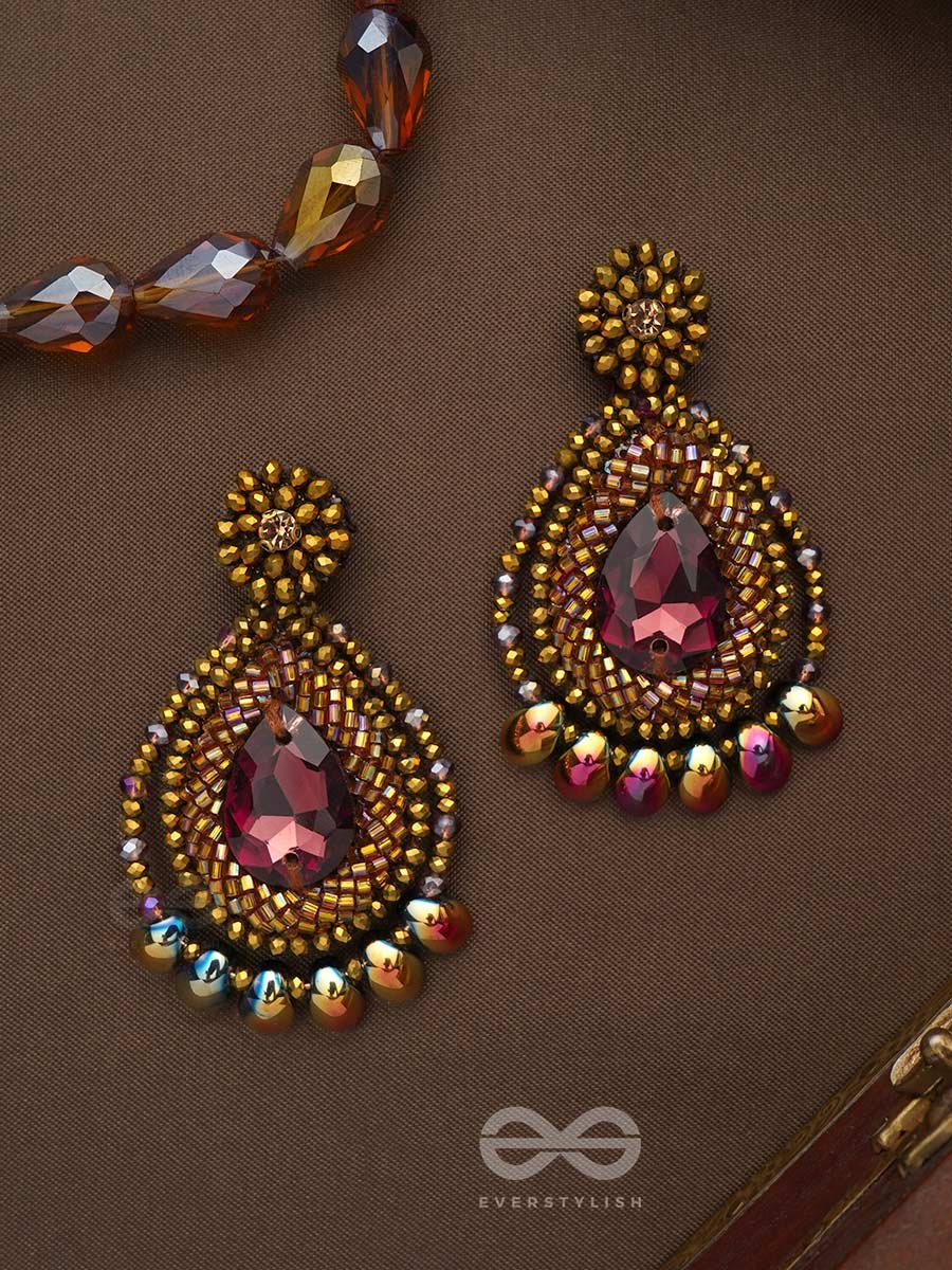 Kritaka- The Copper Charm- Stones And Glass Beads Embroidered Earrings