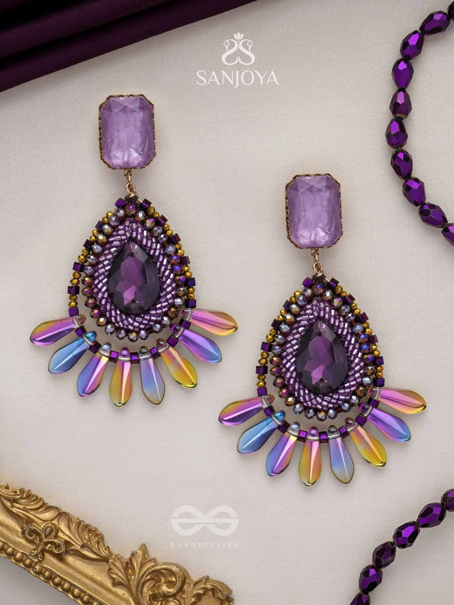 Shraayava- The Blooming Flower- Stones And Glass Beads Embroidered Earrings