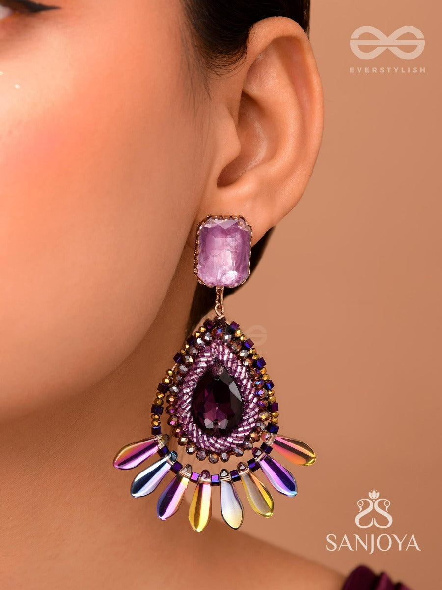 Shraayava- The Blooming Flower- Stones And Glass Beads Embroidered Earrings