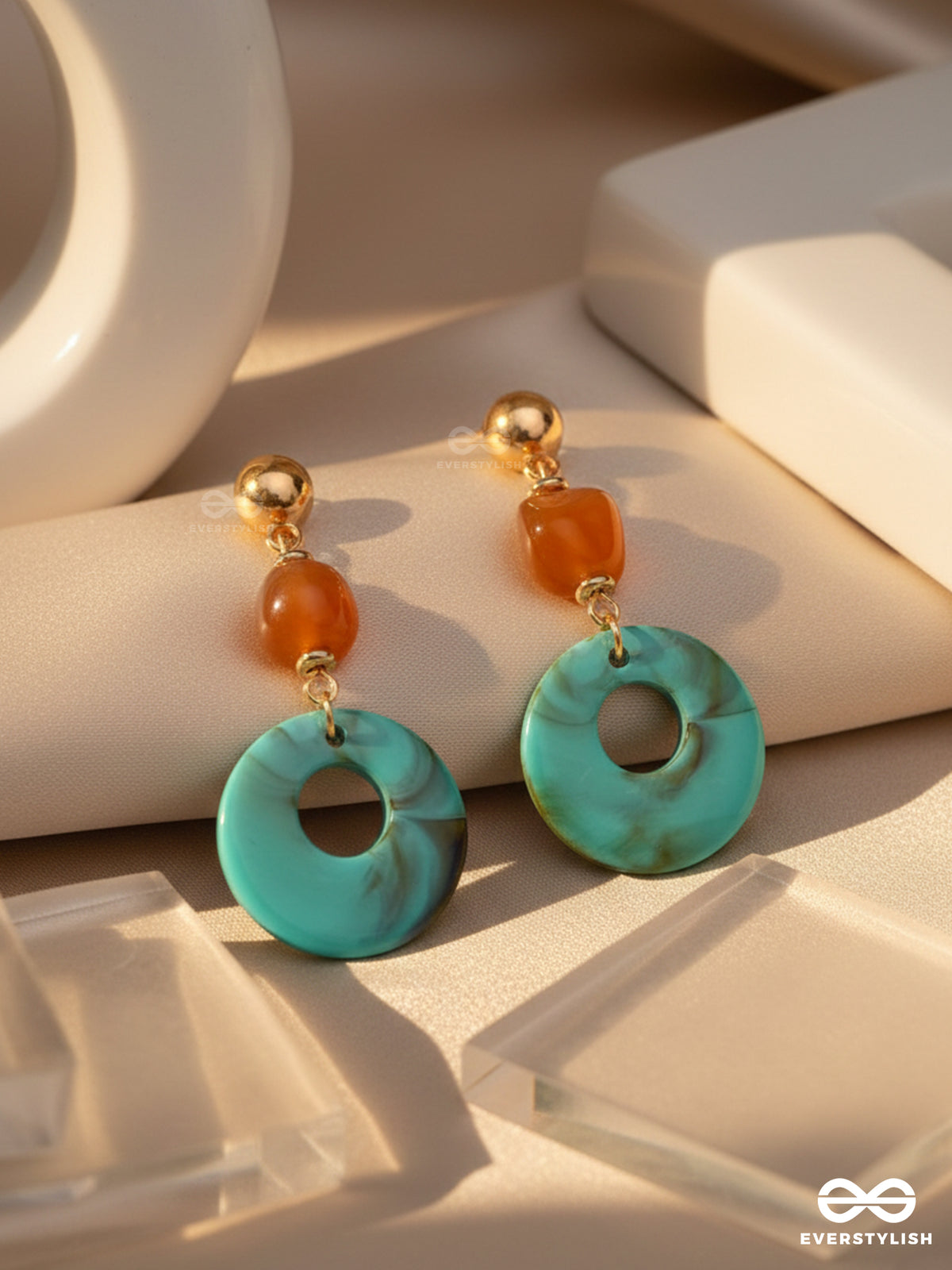 Drop In The Ocean- Golden Embellished Earrings