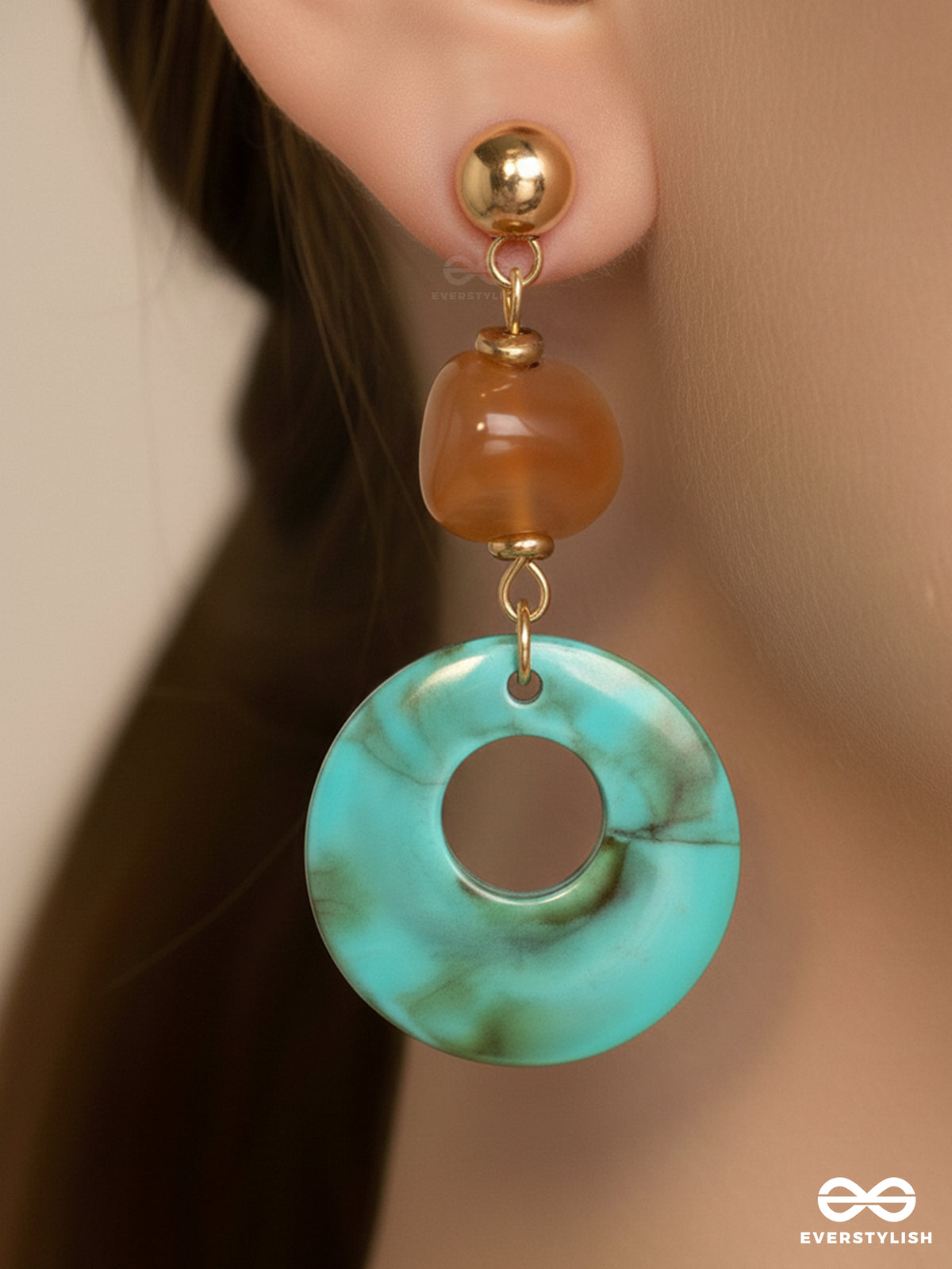 Drop In The Ocean- Golden Embellished Earrings