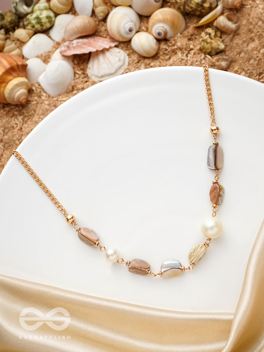 The Sea Sensation- Golden Pearl Sandstone Necklace With Anti-Tarnish Coating
