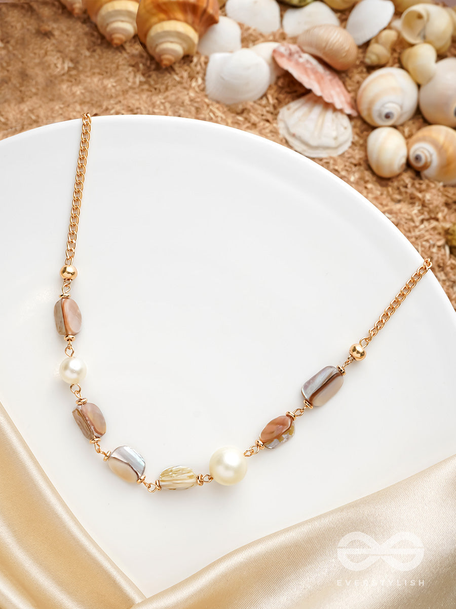 The Sea Sensation- Golden Pearl Sandstone Necklace With Anti-Tarnish Coating