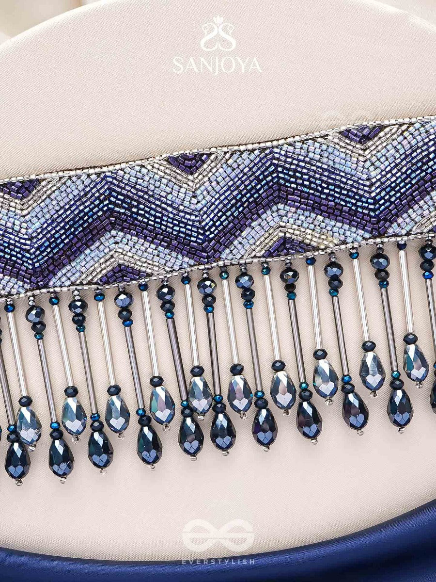 Adrisha - The Indigo Hills - Cutdana And Glass Drops Hand Embroidered Choker Neckpiece