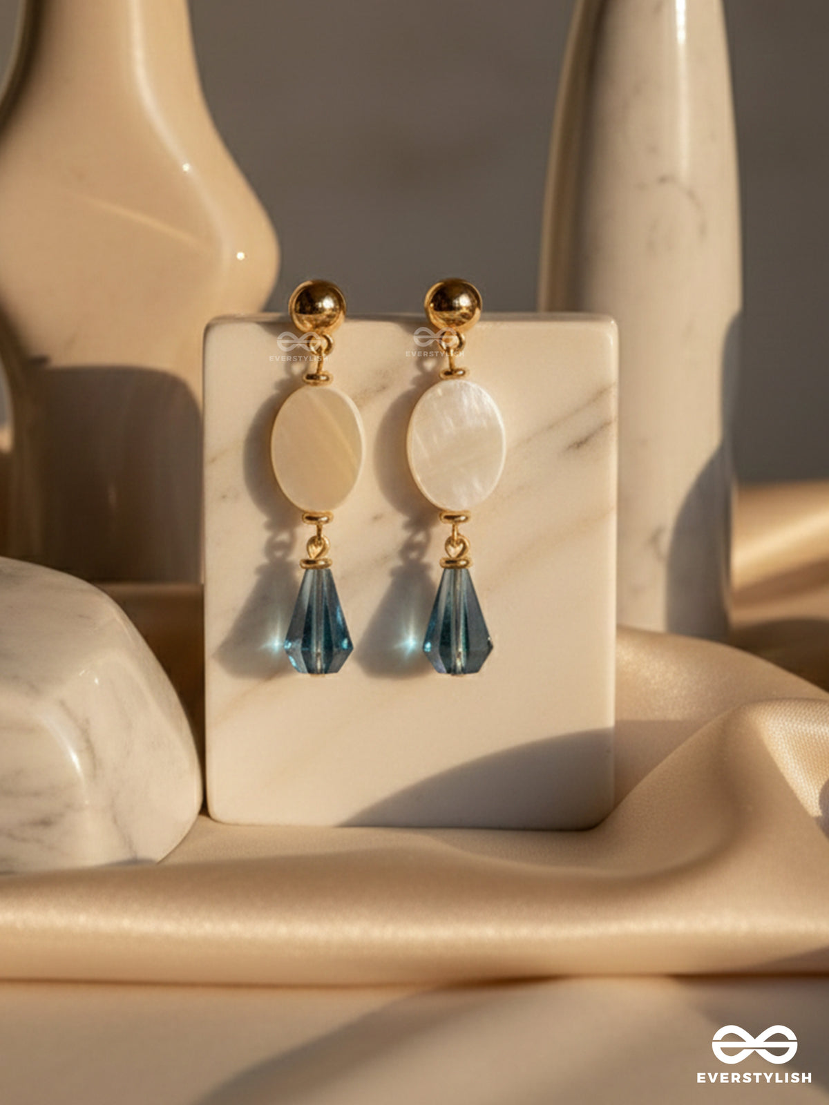 The Midnight Sea- Golden Shell & Beads Sandstone Earrings