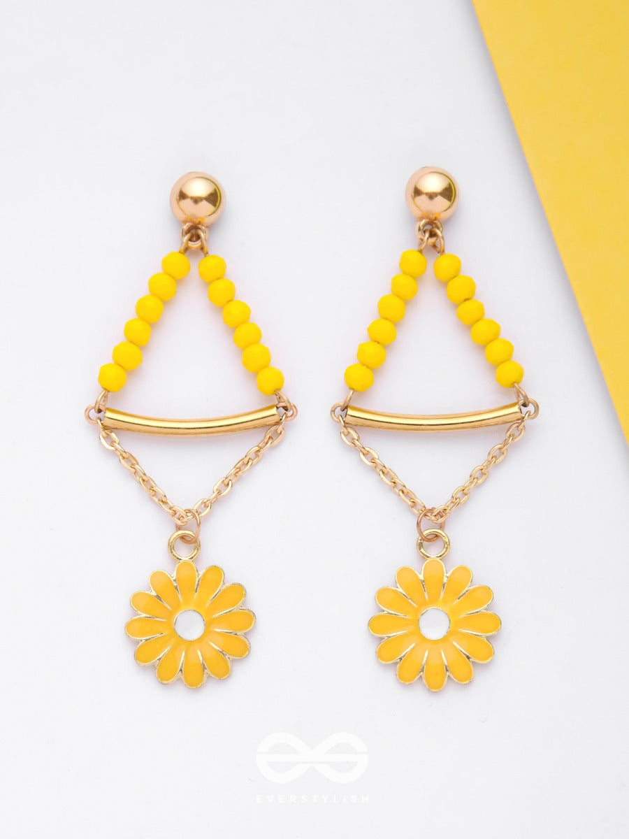 The Marigold Swing- Golden Enamelled Earrings