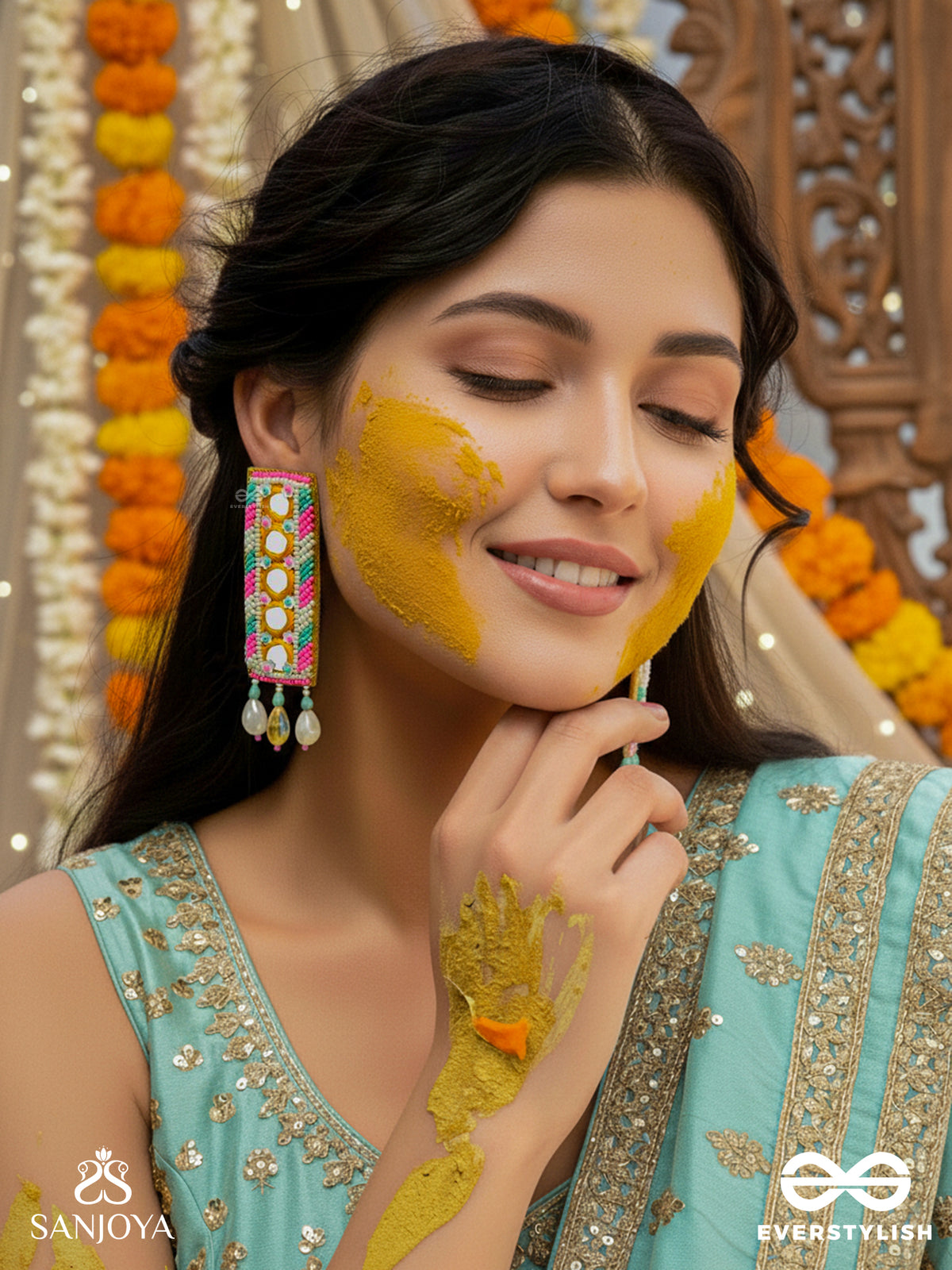 Bimbita- The Mirror Image- Glass Beads & Mirror Lace Embroidered Earrings
