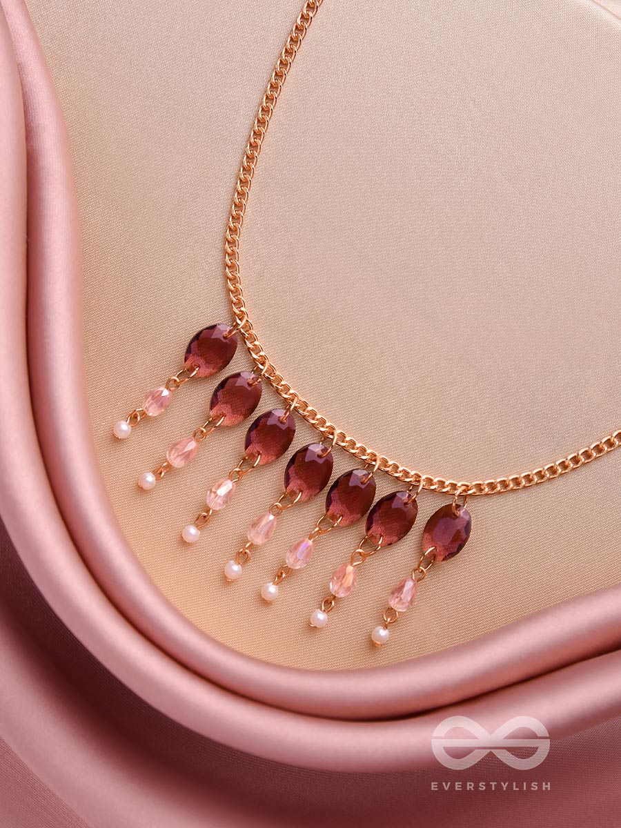 Pink It Up - Golden Embellished Necklace With Anti-Tarnish Coating