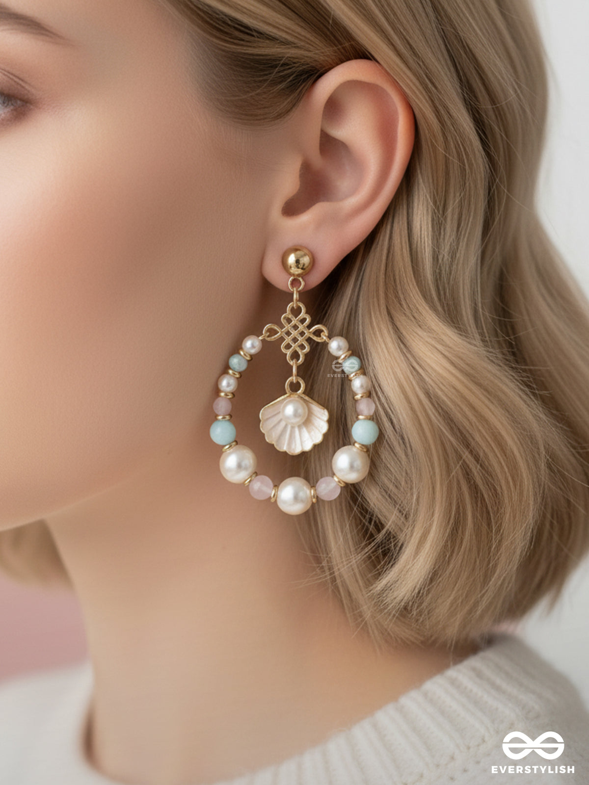 The Spunky Shell - Golden Embellished Earrings