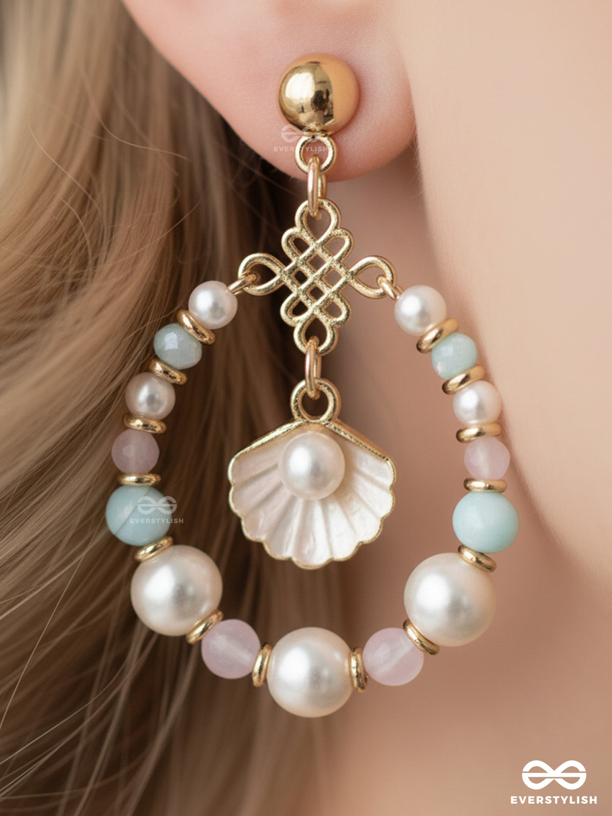 The Spunky Shell - Golden Embellished Earrings