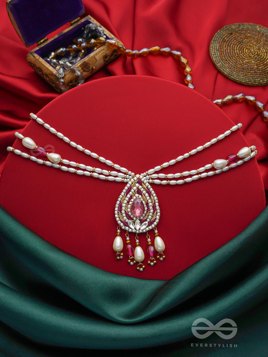 Parihaani- The Scarlet Drop- Pearls, Stones & Beads Embroidered Necklace