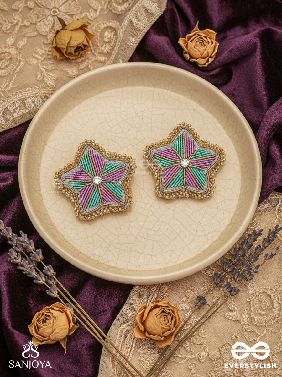 Tusharkana- The Misty Snowflake- Stones & Beads Embroidered Earrings