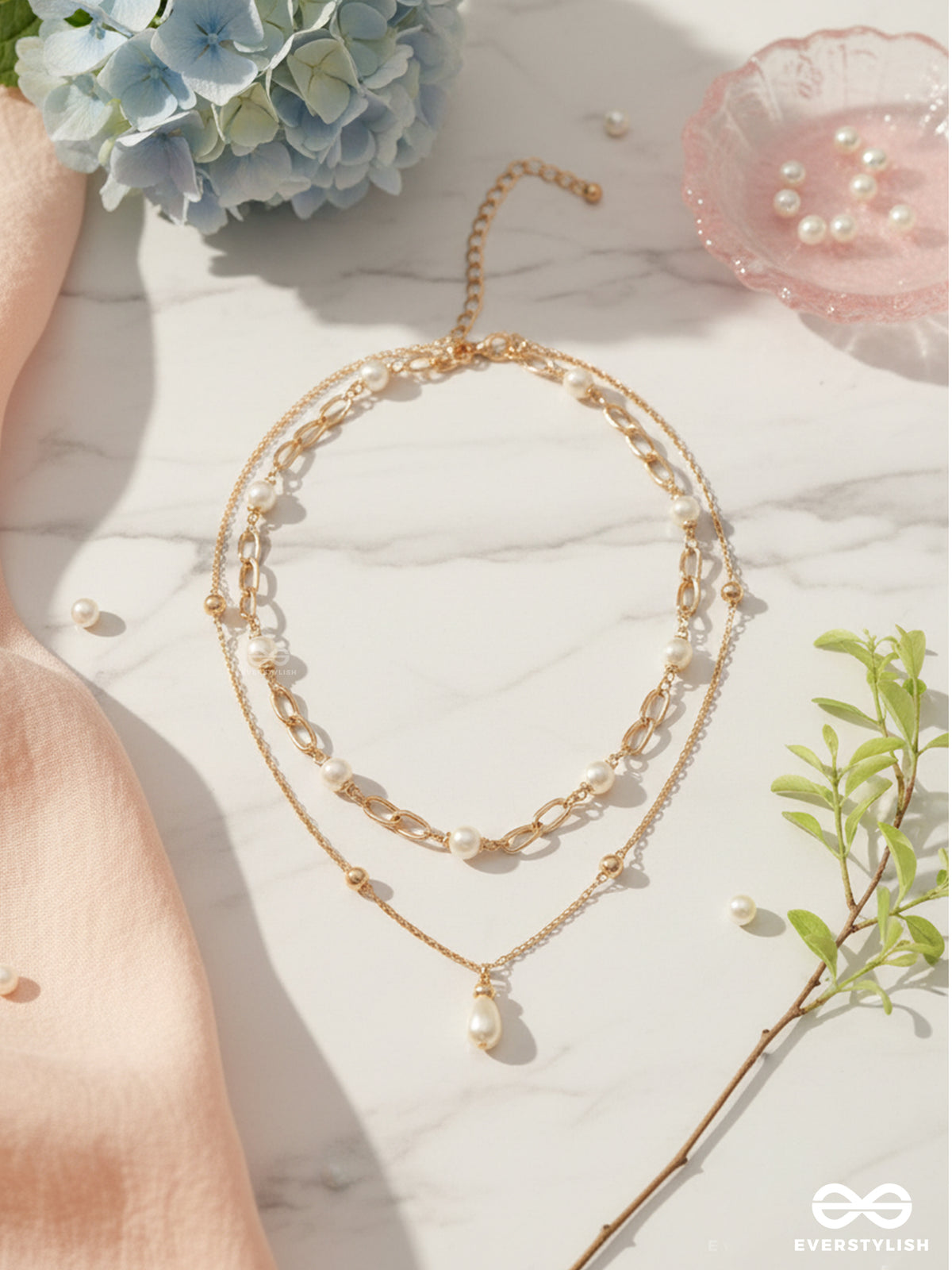 The Moonlit Path- Golden Layered Pearl Necklace With Anti-Tarnish Coating