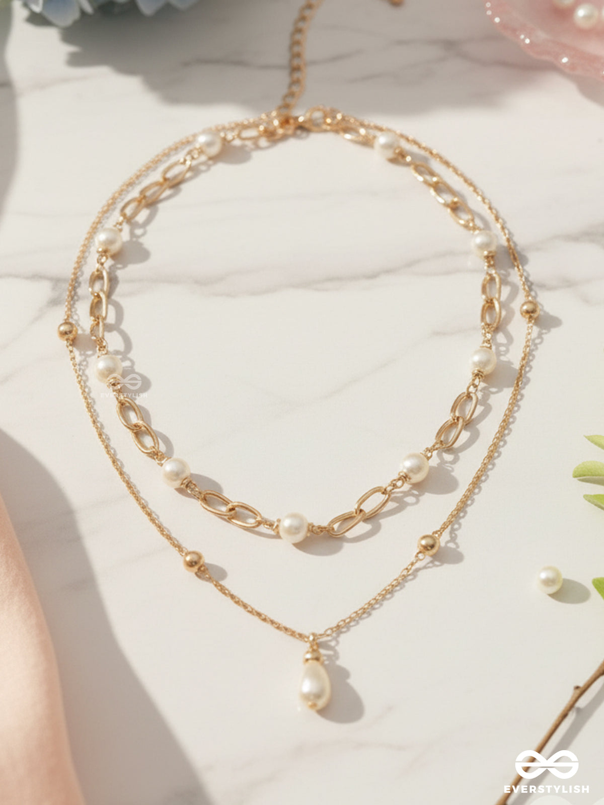 The Moonlit Path- Golden Layered Pearl Necklace With Anti-Tarnish Coating