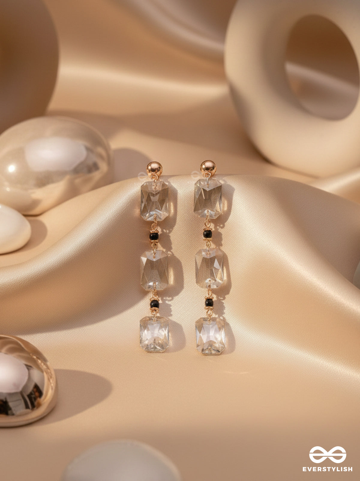 The Charcoal Charm- Golden Embellished Earrings
