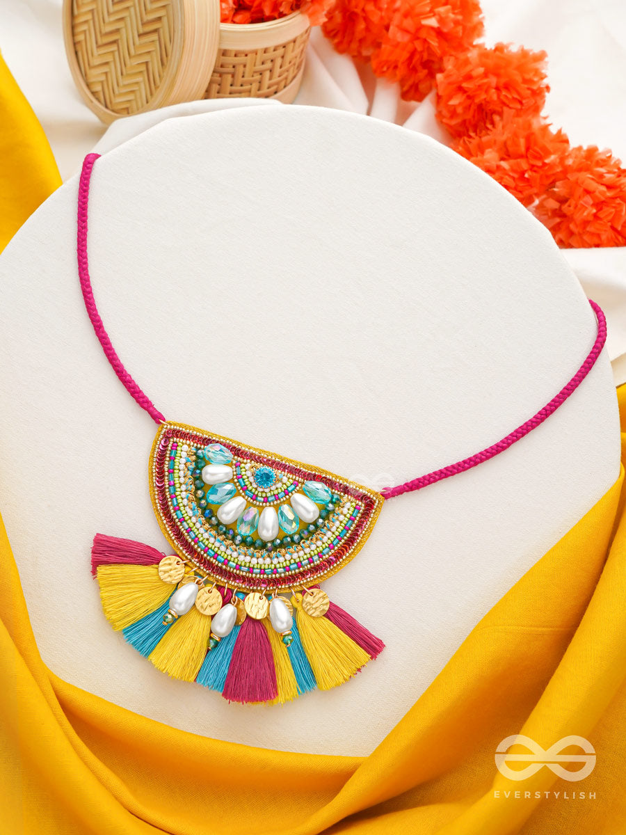 Aashara- The Crimson Fire- Pearls, Stones & Beads Embroidered Necklace