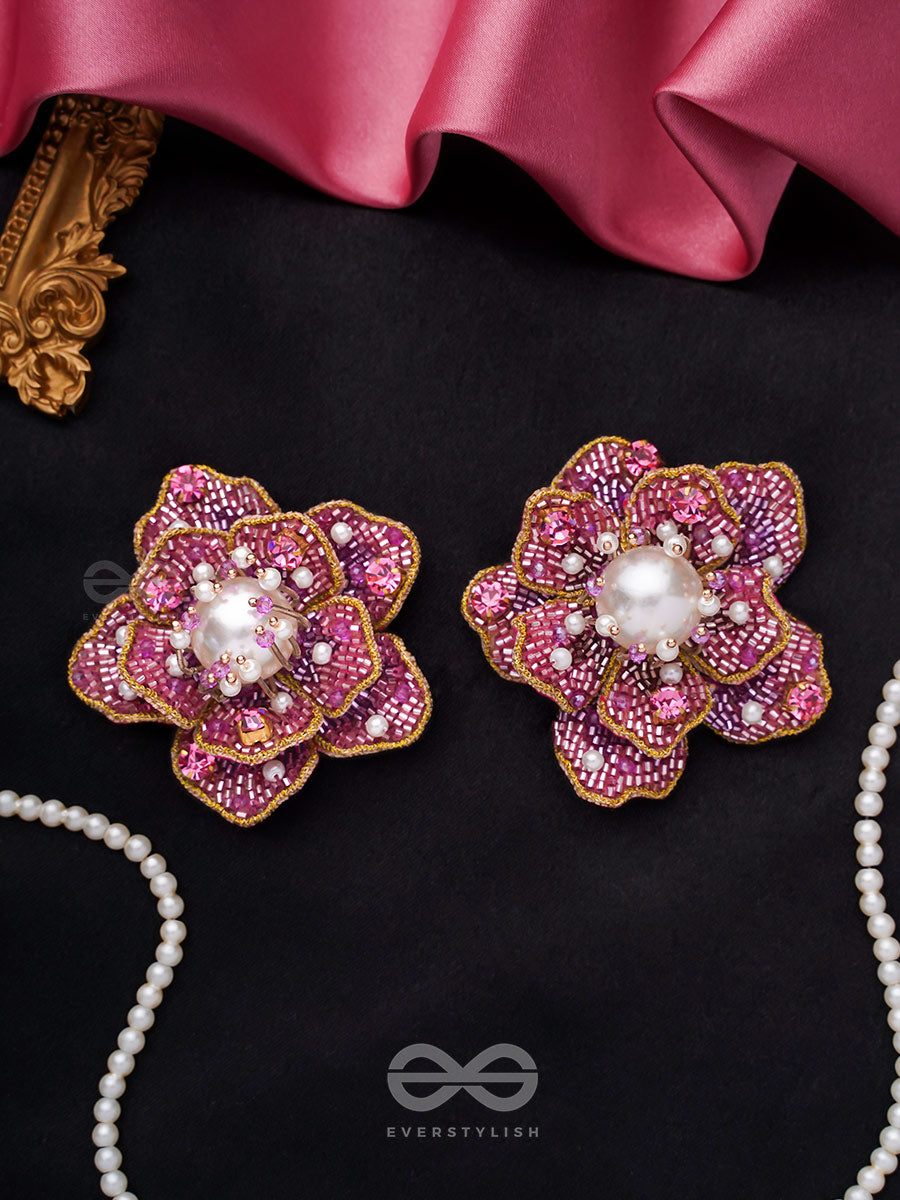 Taarana- The Pink Rose- Pearls, Stones & Beads Embroidered Earrings