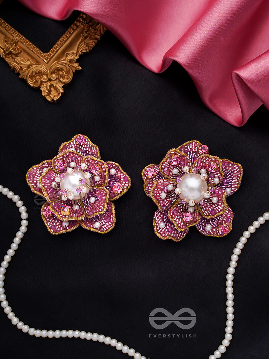 Taarana- The Pink Rose- Pearls, Stones & Beads Embroidered Earrings