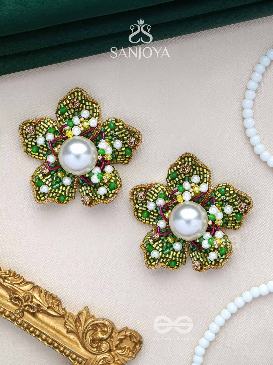 Triyashti- The Ravishing Wildflower- Pearls, Stones & Beads Embroidered Earrings