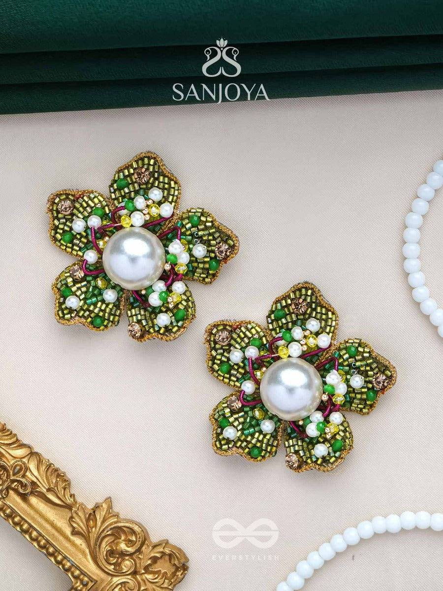 Triyashti- The Ravishing Wildflower- Pearls, Stones & Beads Embroidered Earrings