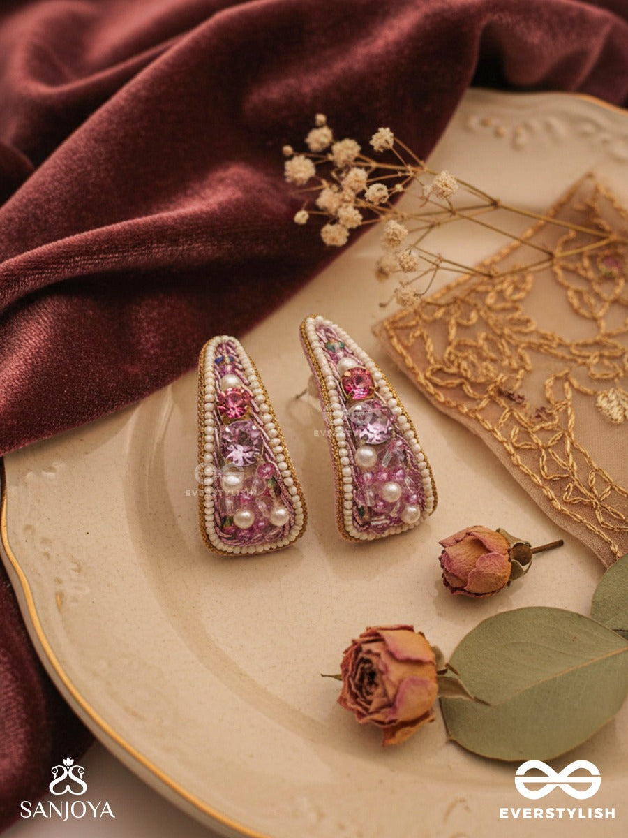 Saireeya- The Purple Garden- Stones, Pearls & Beads Embroidered Earrings