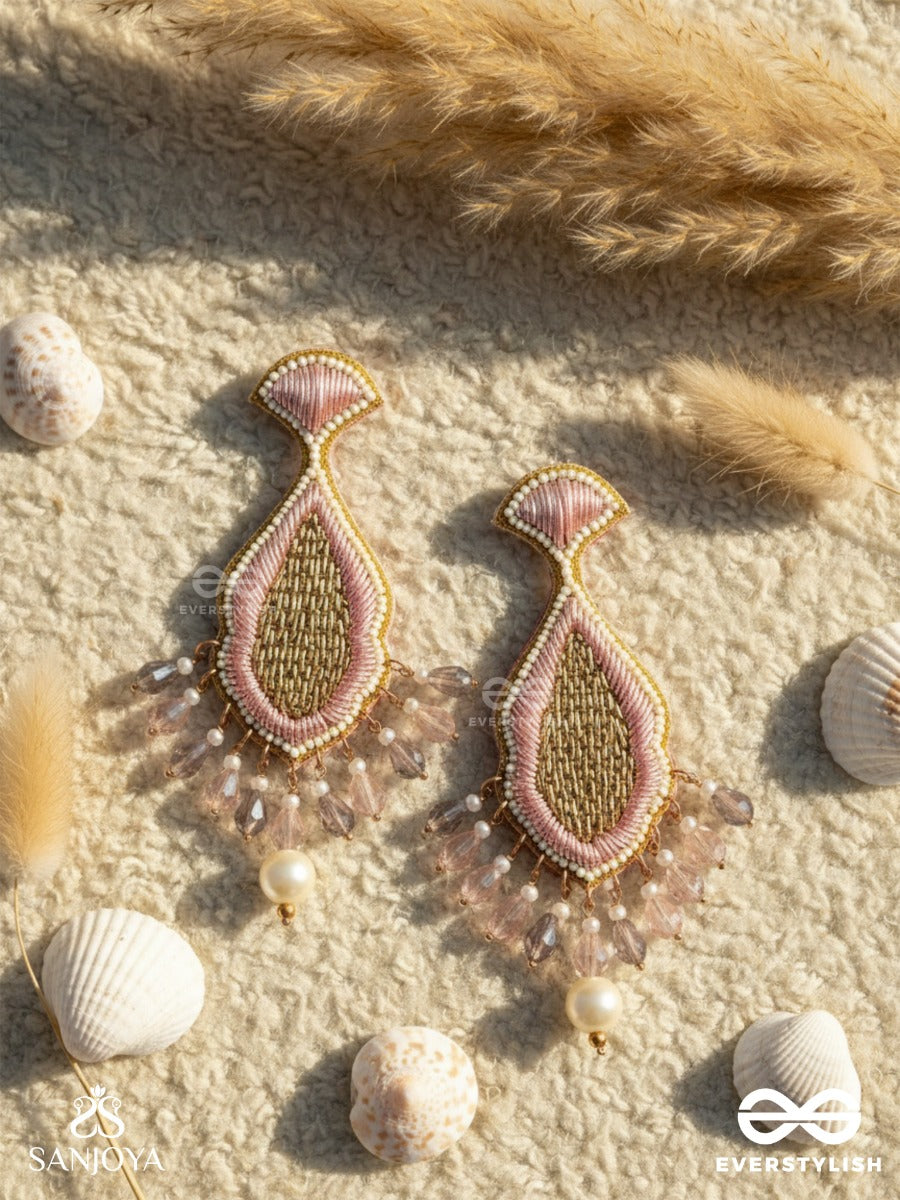 Teevara- The Coral Fish- Pearls & Glass Beads Embroidered Earrings
