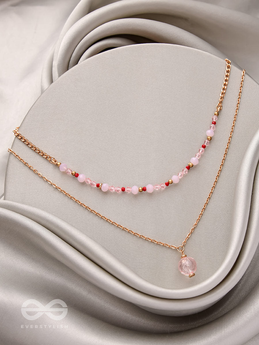 The Rosy Rosettes - Golden Beaded Layered Necklace With Anti-Tarnish Coating