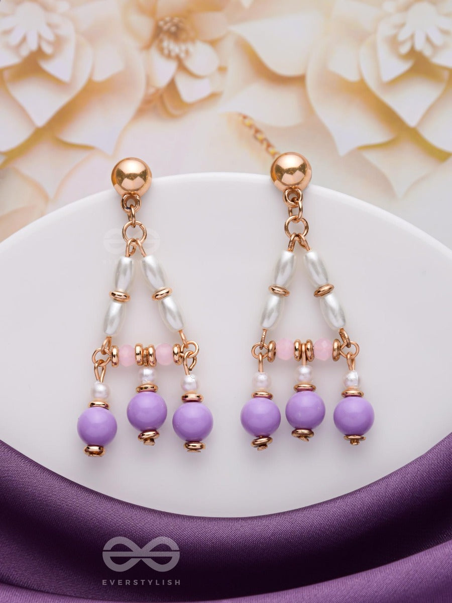 The Ethereal Echoes - Lavender And White Beaded Earrings