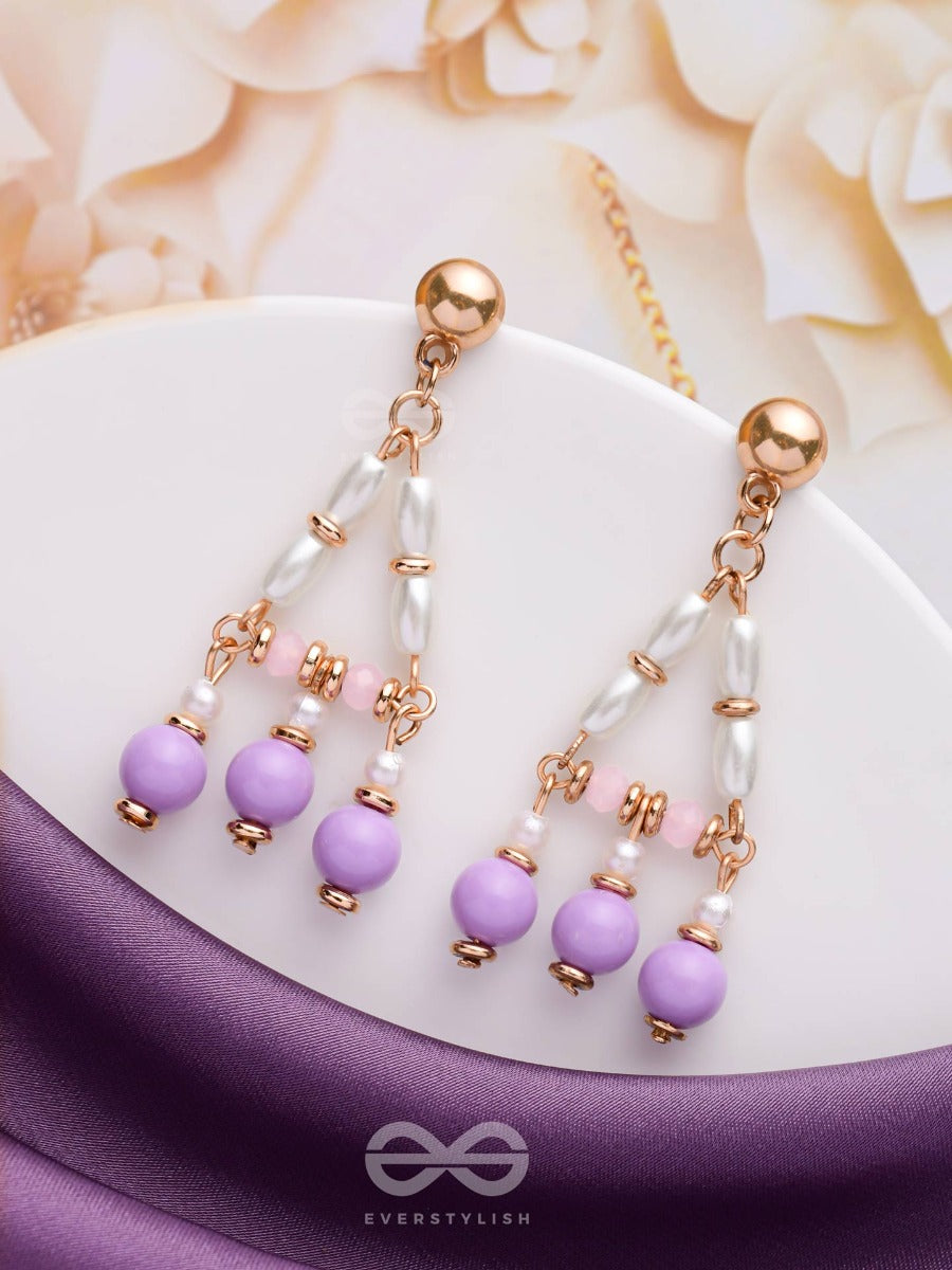 The Ethereal Echoes - Lavender And White Beaded Earrings