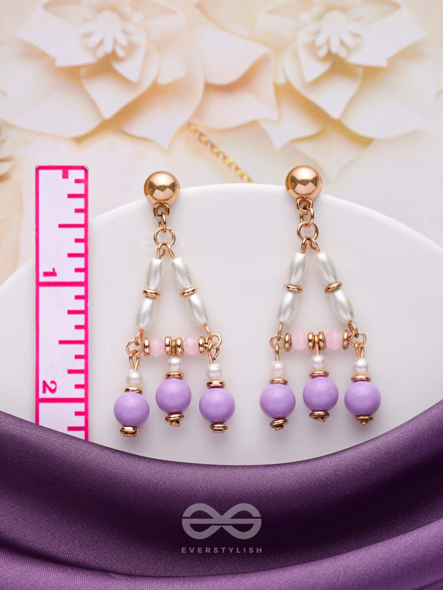 The Ethereal Echoes - Lavender And White Beaded Earrings