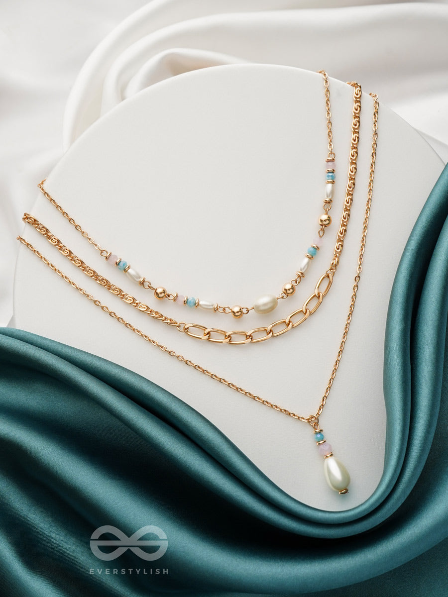 The Bling Brigade - Golden Layered Necklace With Anti-Tarnish Coating