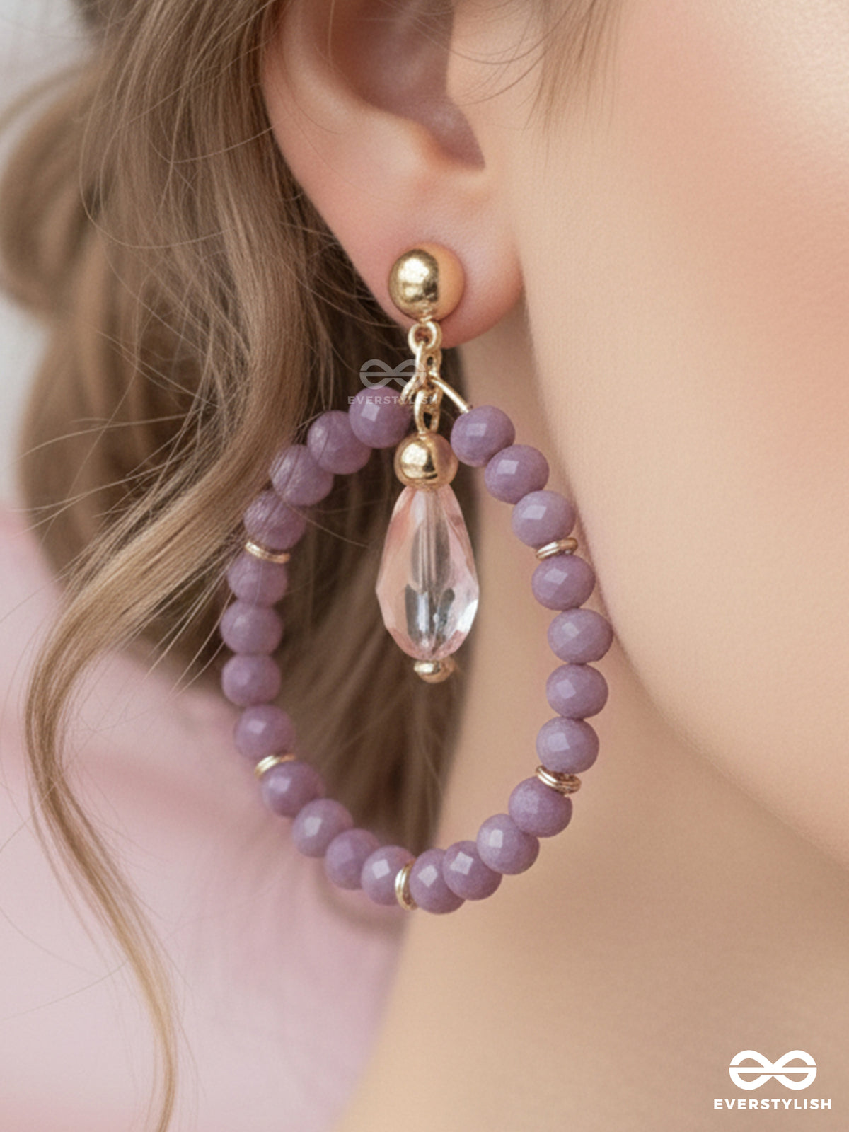 Mauveing On - Golden Beads Earrings
