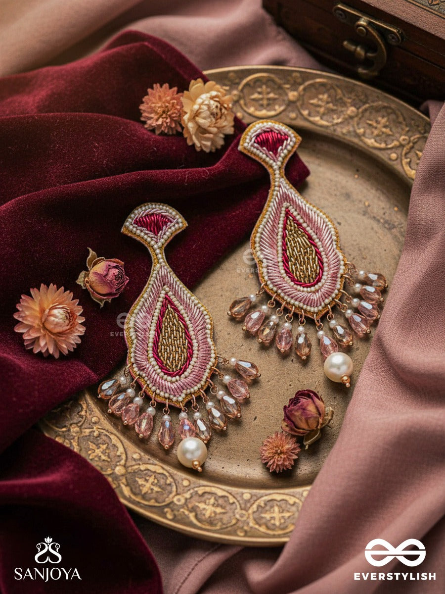Teevara- The Coral Fish- Pearls & Glass Beads Embroidered Earrings