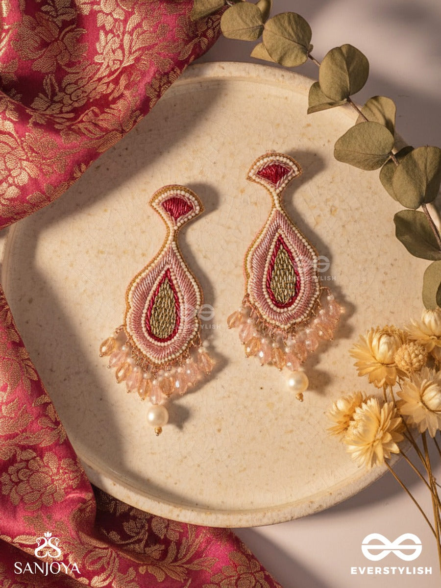 Teevara- The Coral Fish- Pearls & Glass Beads Embroidered Earrings