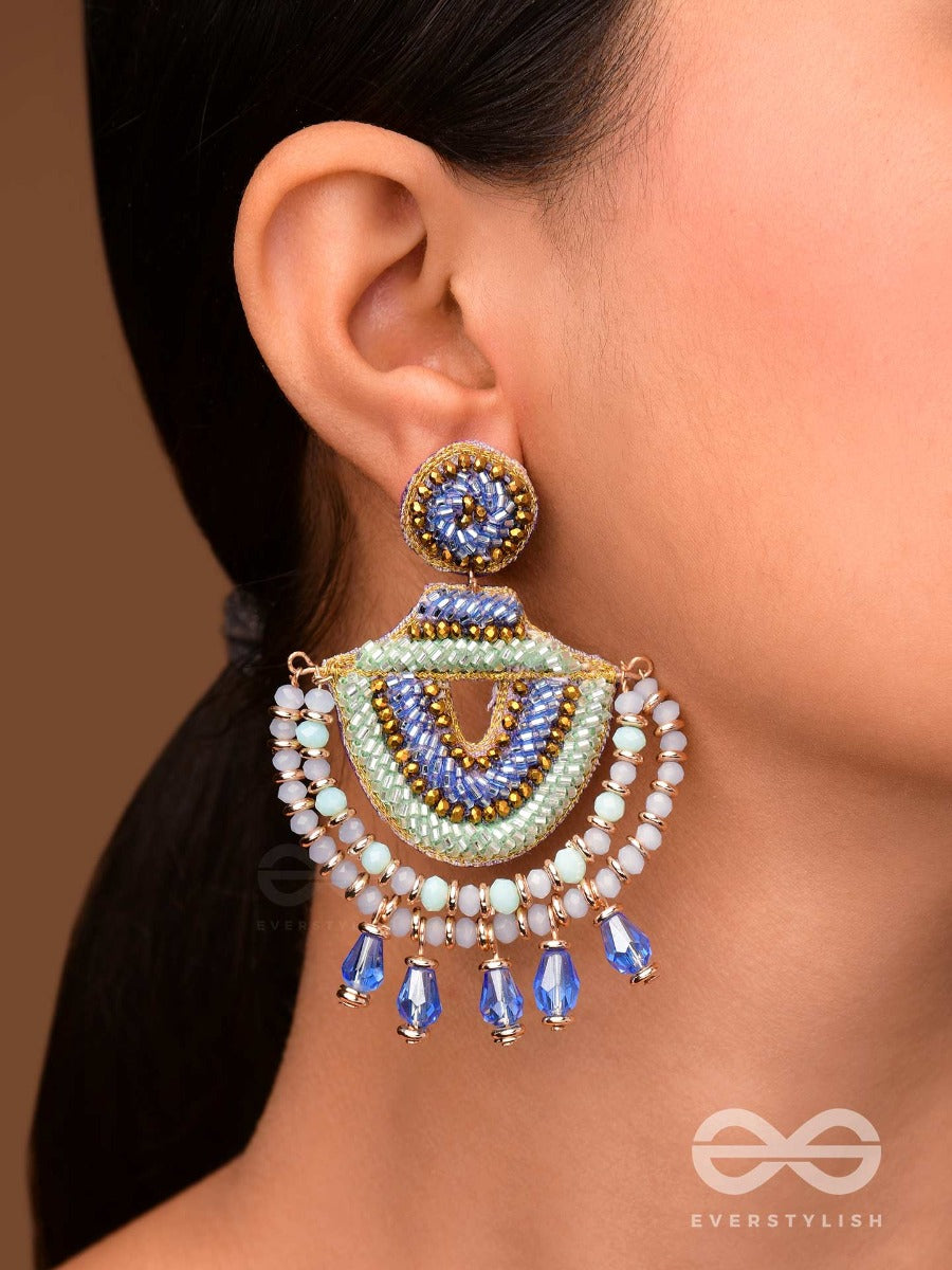 Chandralekha - The Moon's Ray - Beads And Glass Drop Embroidered Earrings