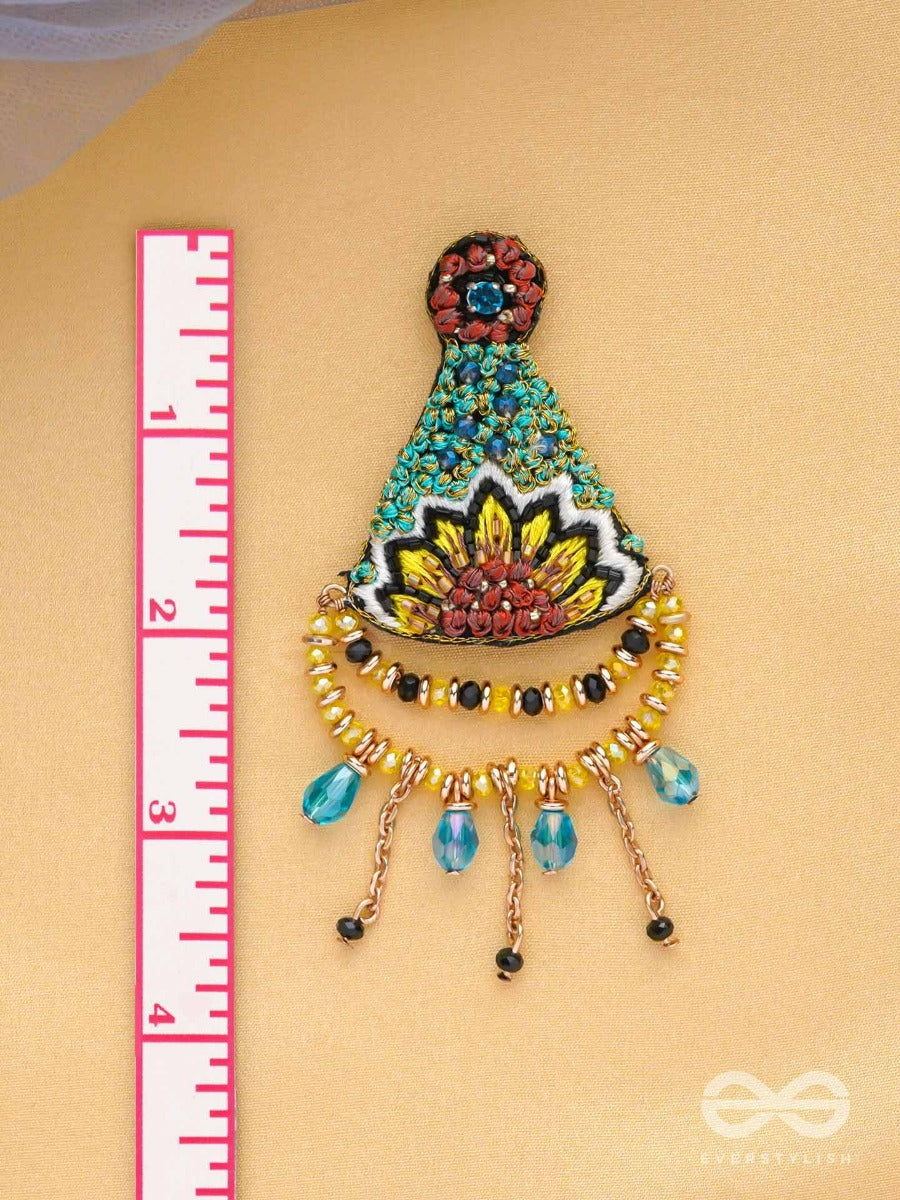 Aakara - The Geometric Blossom- Resham, Beads And Glass Drop Embroidered Earrings