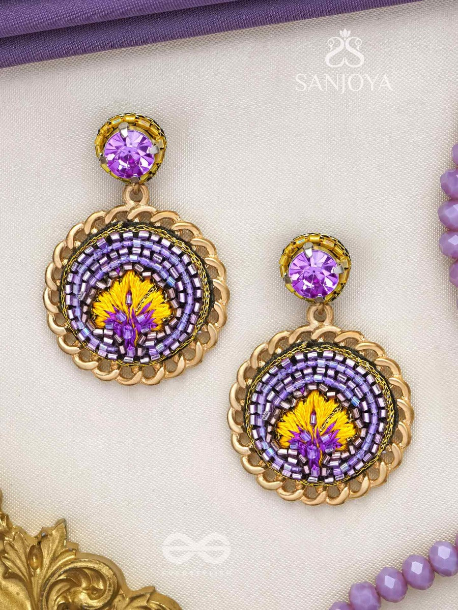 Parijata - The Celestial Flower - Resham And Stone Embroidered Earrings