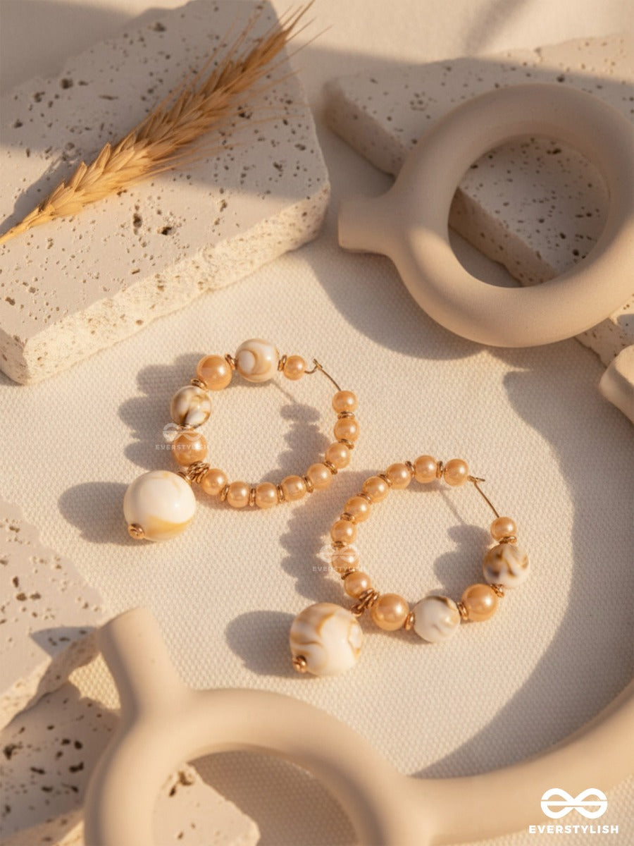 The Heart-Beach - Golden Embellished Sandstone Hoops