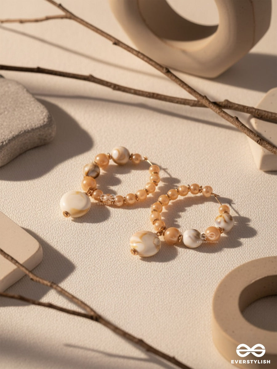 The Heart-Beach - Golden Embellished Sandstone Hoops