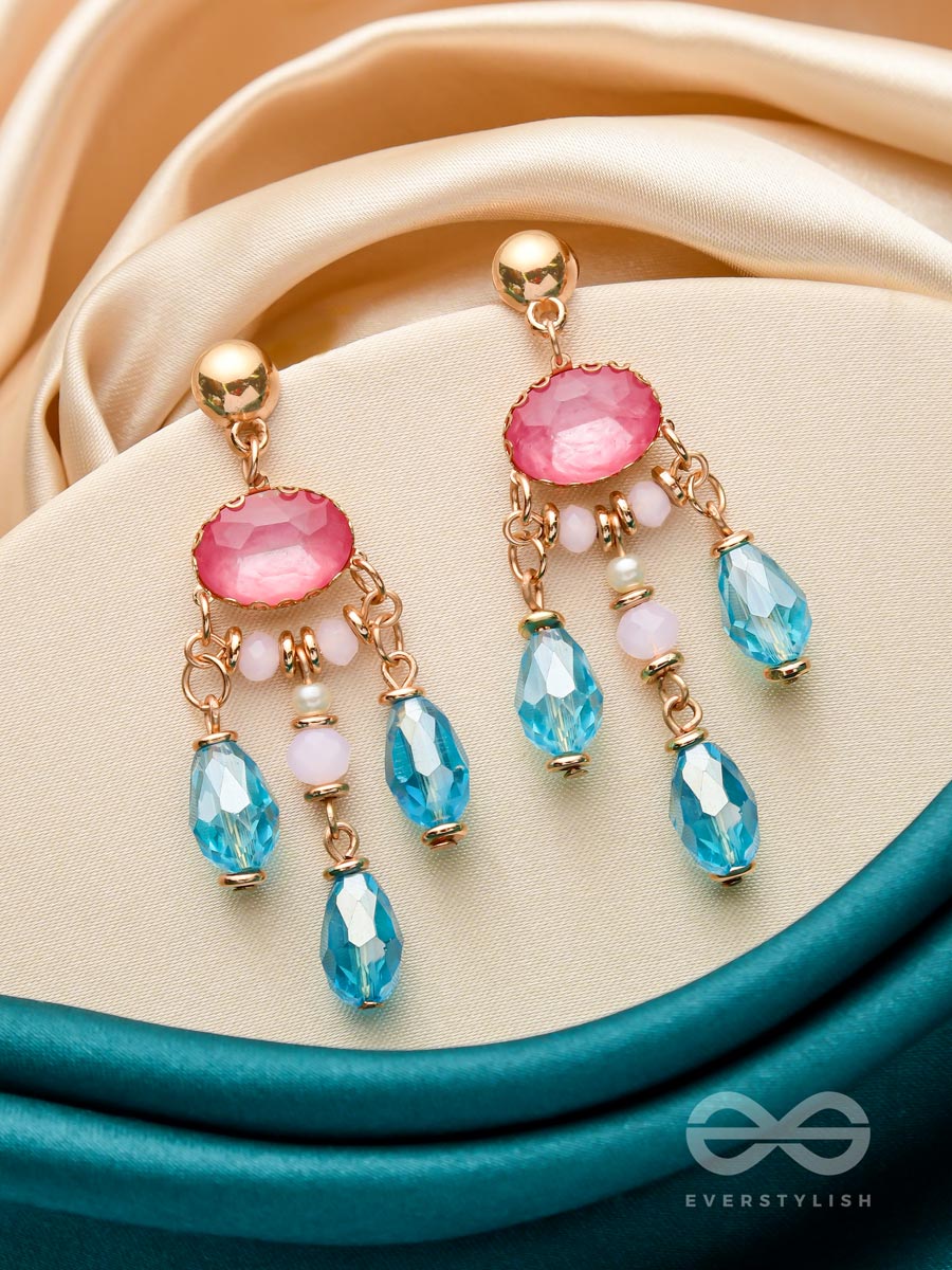 Pink Champagne Rains - Golden Embellished Earrings