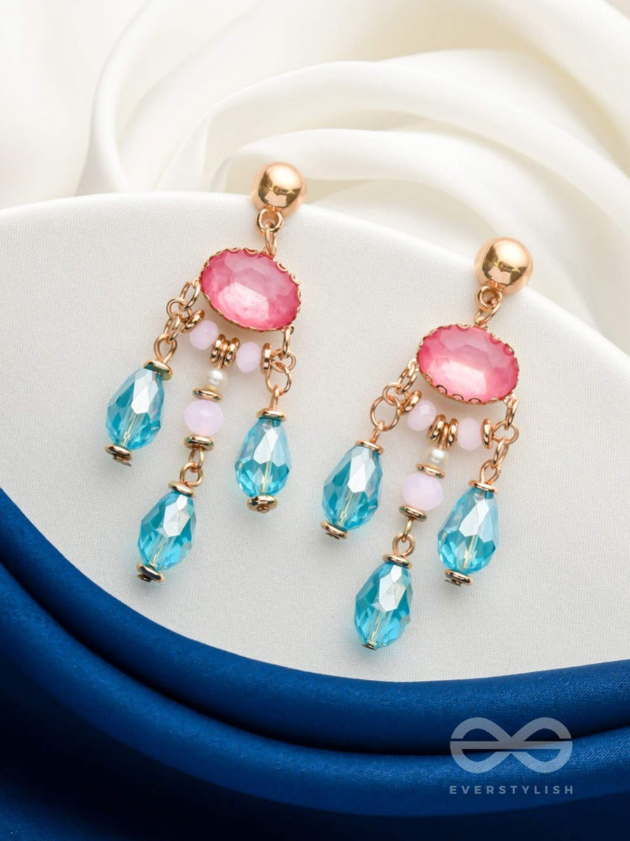 Pink Champagne Rains - Golden Embellished Earrings