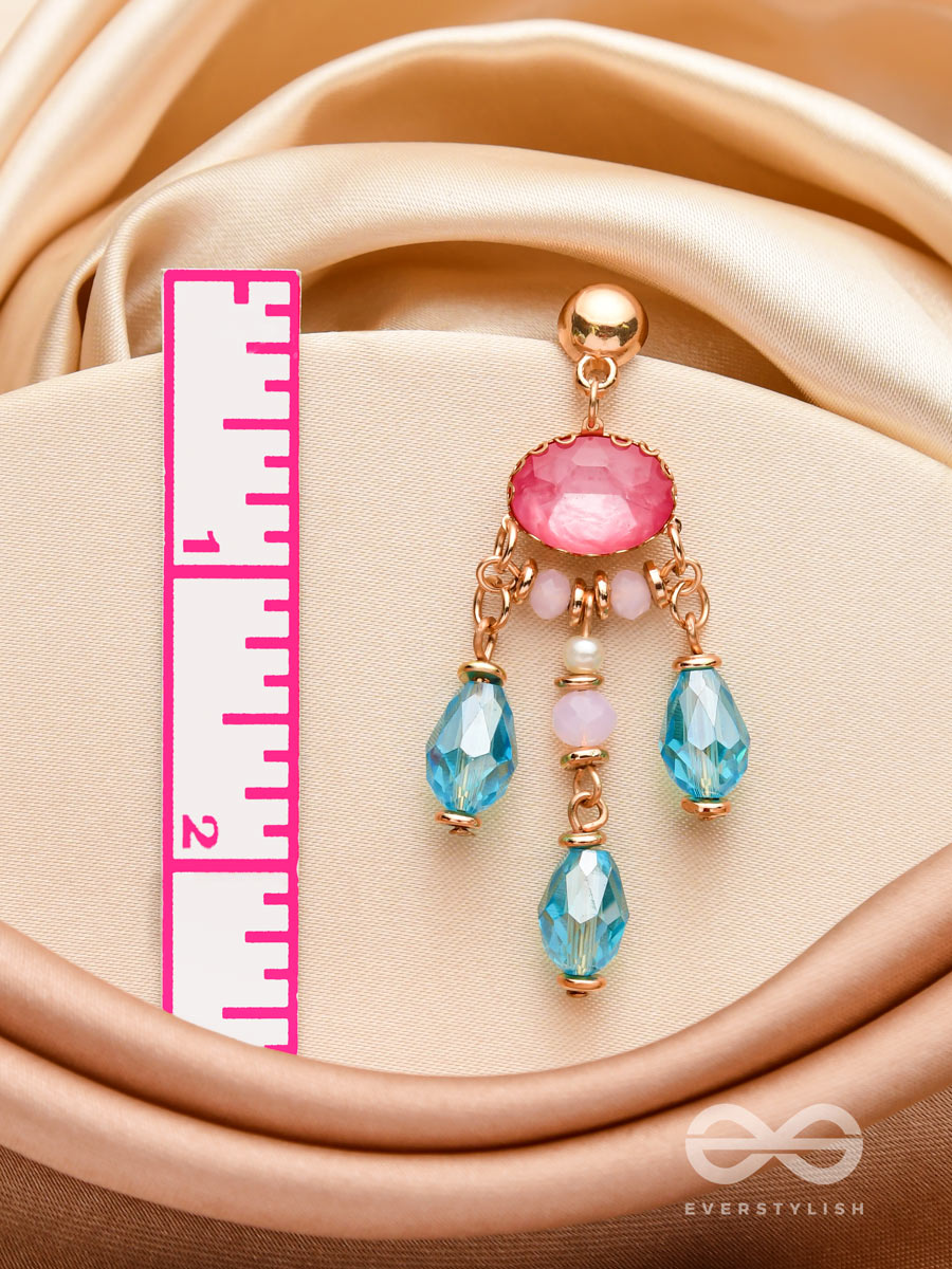 Pink Champagne Rains - Golden Embellished Earrings