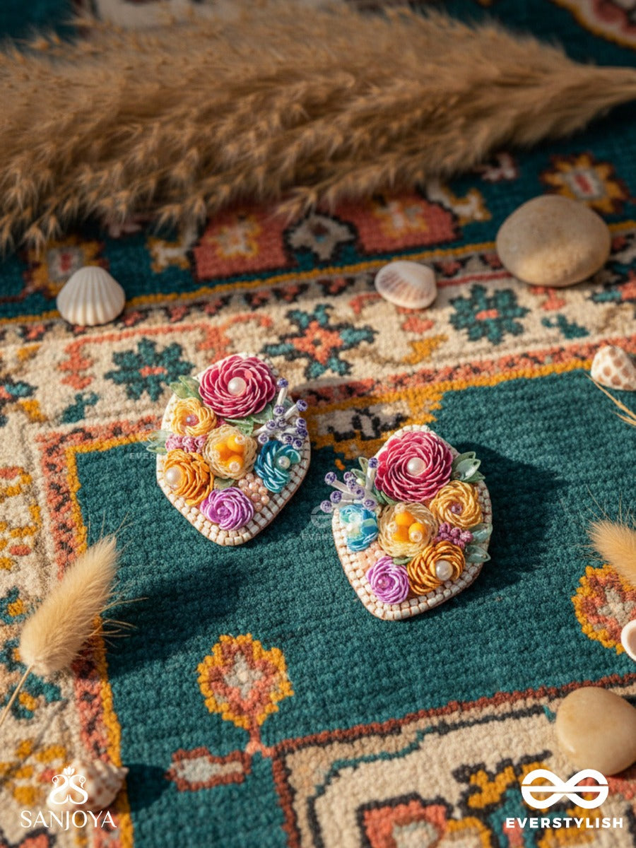 Vasantika- The Spring Bloom - Sequins,Pearls And Resham Embroidered Earrings (Multicolor)