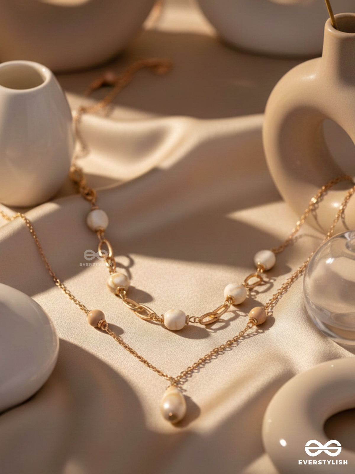 Sea Life Splendor- Statement Two Layered Sandstone Necklace With Anti-Tarnish Coatin